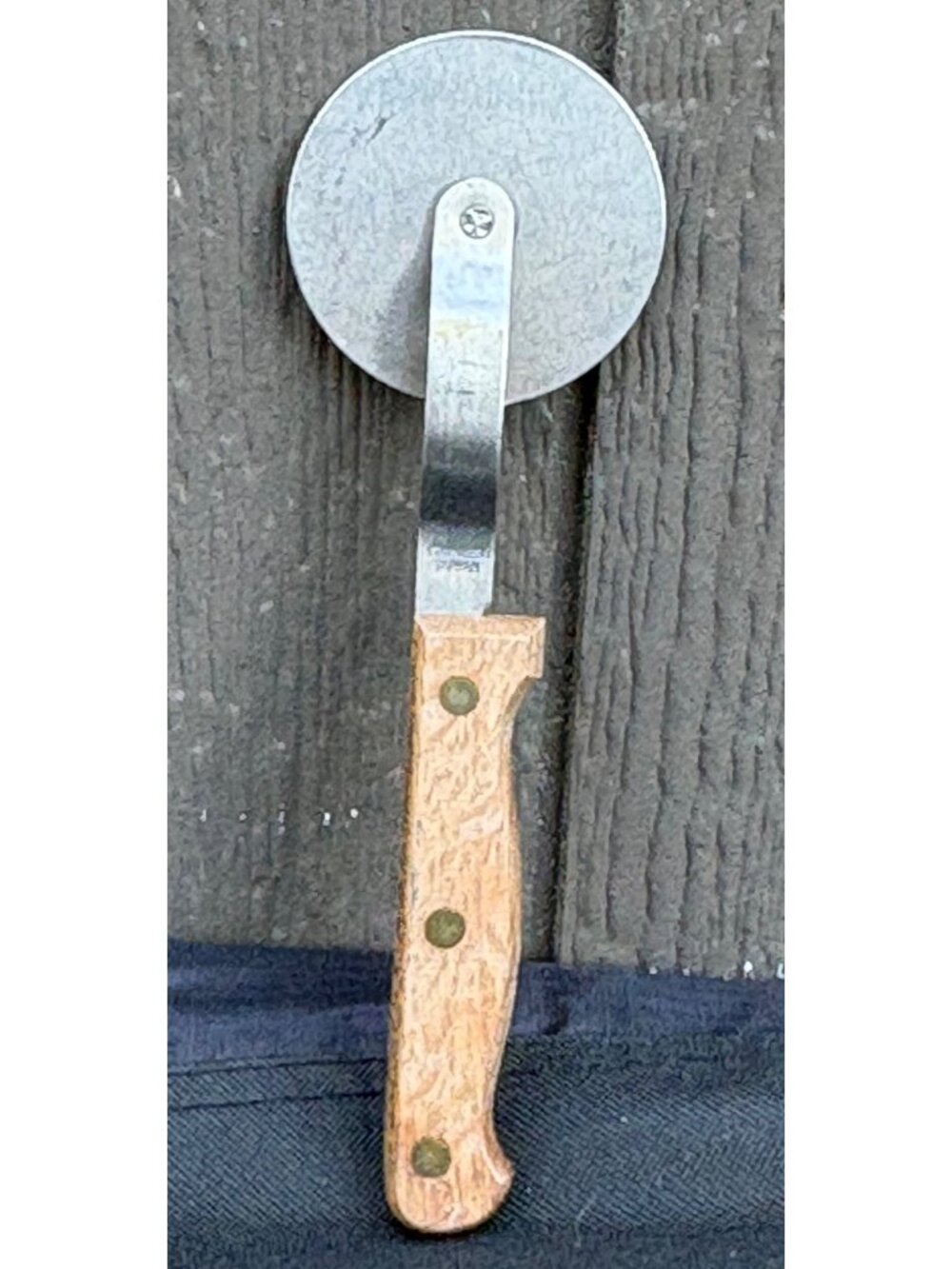 Vintage Stainless Steel Pizza Cutter Wood Handle Taiwan Kitchen Tool